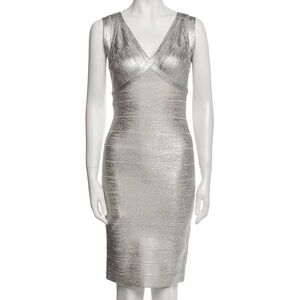 Herve Leger Metallic V-Neck Dress